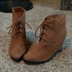 Women’s chestnut bootie wedges